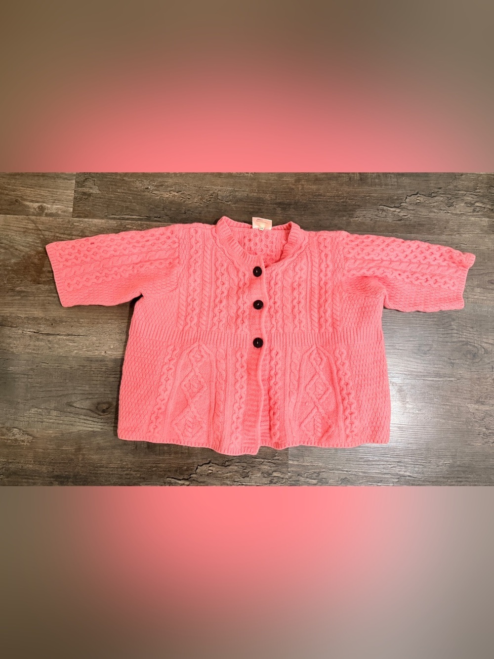 Kilronan 100% Wool Made in Ireland Women’s Pink Cable-Knit Button Cardigan